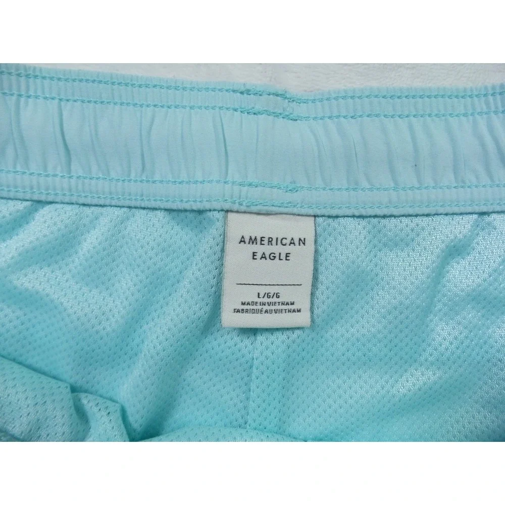 American Eagle Shorts Mens Large Blue Swim Trunks Zip Pockets Drawstring Stretch